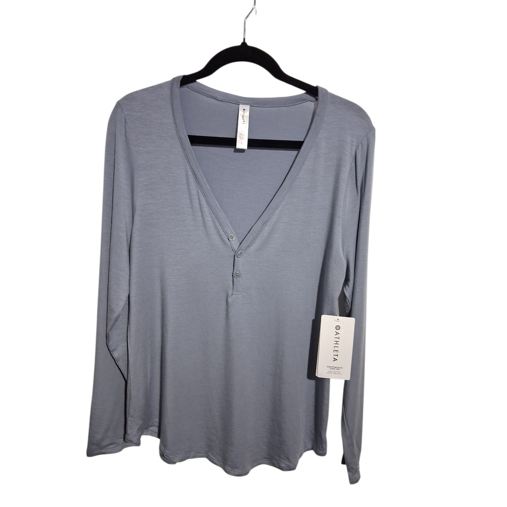 NWT Athleta Nighttime Biss Henley Women's Large Soft Sustainable Stretch Top - Picture 2 of 9